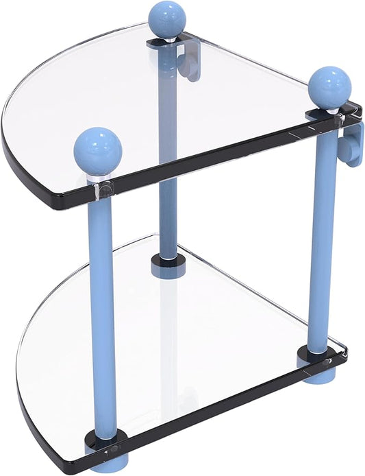 Allied Brass PR-3-FTB Two Tier Corner Glass Shelf, Flat Troll Blue