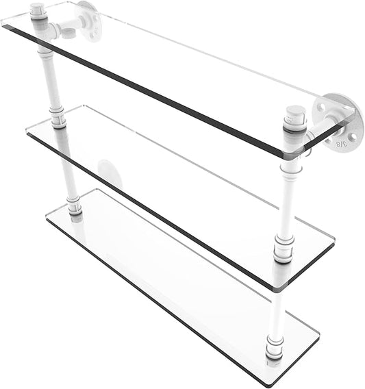 Allied Brass P-440-22-TGS-WHM Pipeline Collection 22 Inch Triple Glass Shelf, Matte White