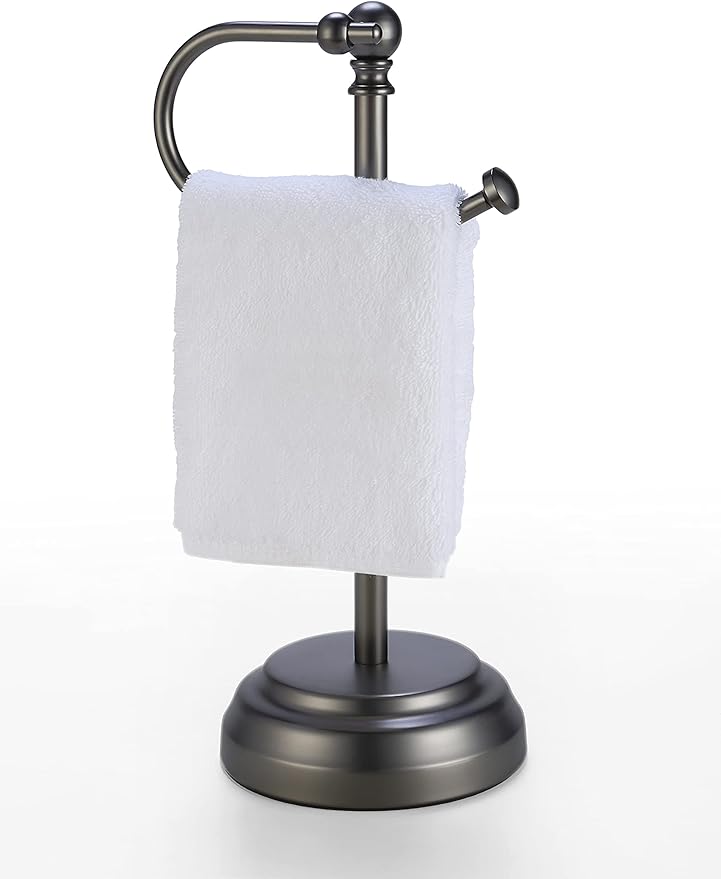 SunnyPoint Heavy Weight Classic Decorative Metal Fingertip Towel Holder Stand for Bathroom, Kitchen, Vanity and Countertops. (Black Nickel, Overall: 6.7" x 5.5"x13.4"H)