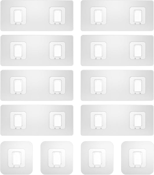 Shower Caddy Adhesive Replacement Flat, Transparent Strong Adhesive Hooks, No Drilling, Waterproof, for Shower Caddy, Bathroom Storage Shelves and Kitchen Racks (Double*8pcs + Single*4pcs)