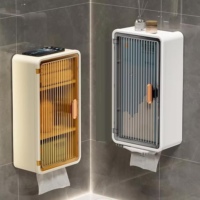 Wall-Mounted Bathroom Shelf with Waterproof Tissue Box,Multifunctional Storage Rack for Toiletries, Shampoo Organizer B