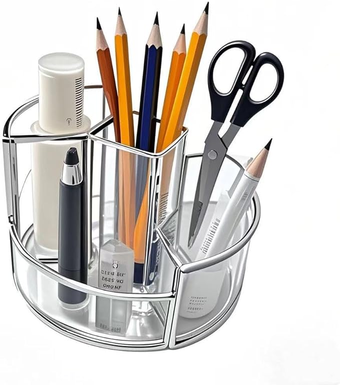360° Rotate Makeup Brush Holder, Makeup Organizers Countertop, Perfume Tray, Bathroom Organizer and Storage for Eyeliner,Lipstick, Lazy Susan Organizer for Vanity Cabinet Dresser Bathroom (Silver)