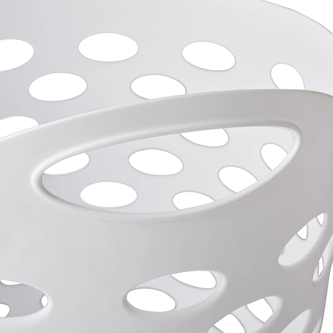 Plastic Round Laundry Hamper, White, with Carrying Handles
