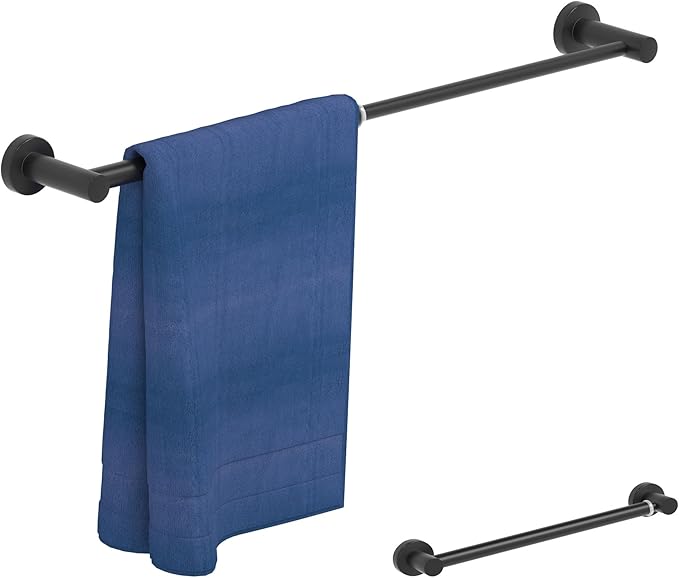 2 Pack Adjustable Towel Bar, HOMOTEK Economical Bathroom Towel Holders, Towel Rod Size from 12 Inch to 22 Inch Single Towel Racks, Wall Mount Towel Rail, Hanger Towel Hook for Kitchen(Matte Black)