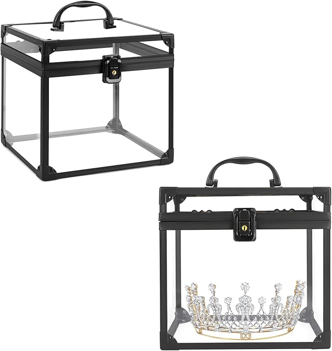 Crown Box 7.9 x 6.7 x 7.5inch, Clear Makeup Case,Cosmetic Organizer, Large Capacity Transparent Acrylic Artists Display Case for Vanity,Bathroom Counter or Dresser