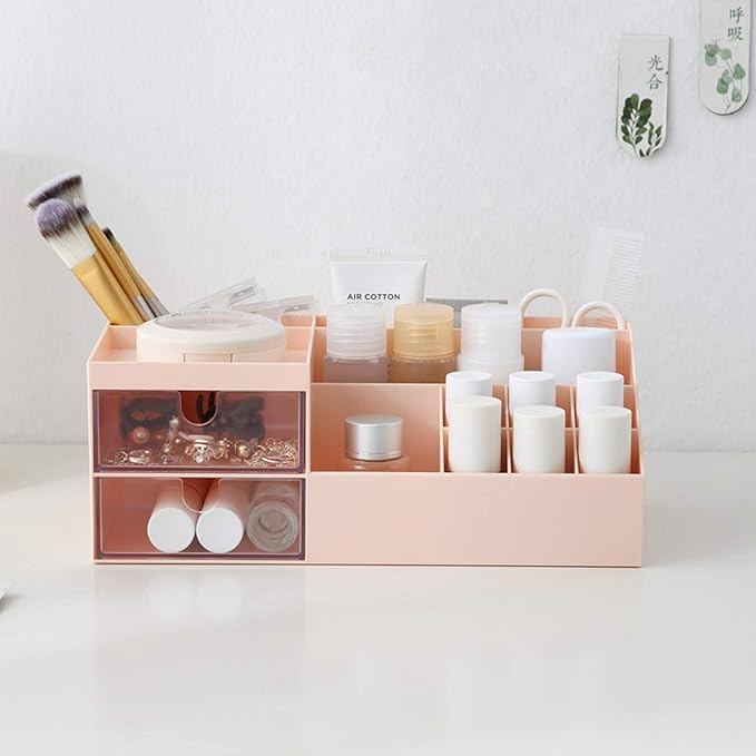 Marknor Makeup Organizer, Vanity/Cosmetic Organizer, Desk Storage Box, Mini Desk Storage for Office Supplies, Bathroom Counter or Dresser, Pink