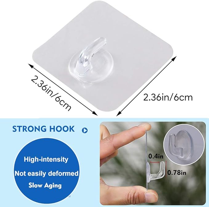 LAIGOO 12 Pack Adhesive Wall Hooks, Clear Self Adhesive Hooks Transparent Sticky Towel Hook Wall Hangers for Office/Kitchen/Bathroom/Shower Hanging/Coat/Picture