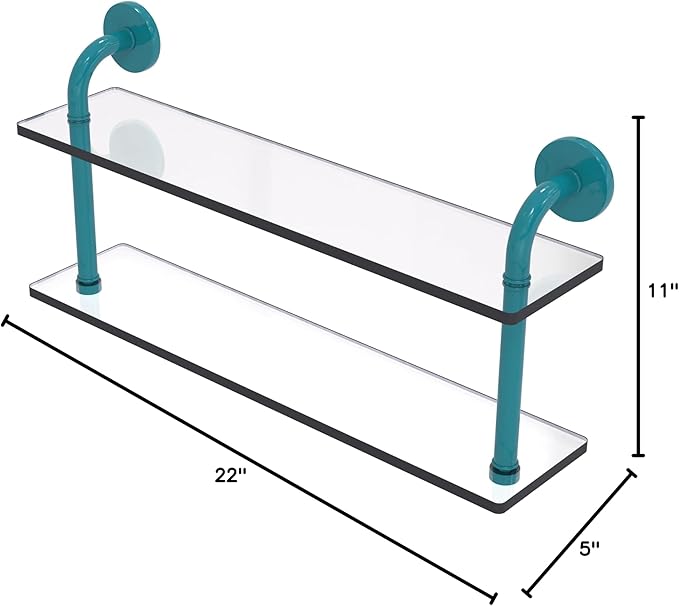 Allied Brass RM-2-22-GLT Remi Collection 22 Inch Two Tiered Glass Shelf, Glokzin Teal