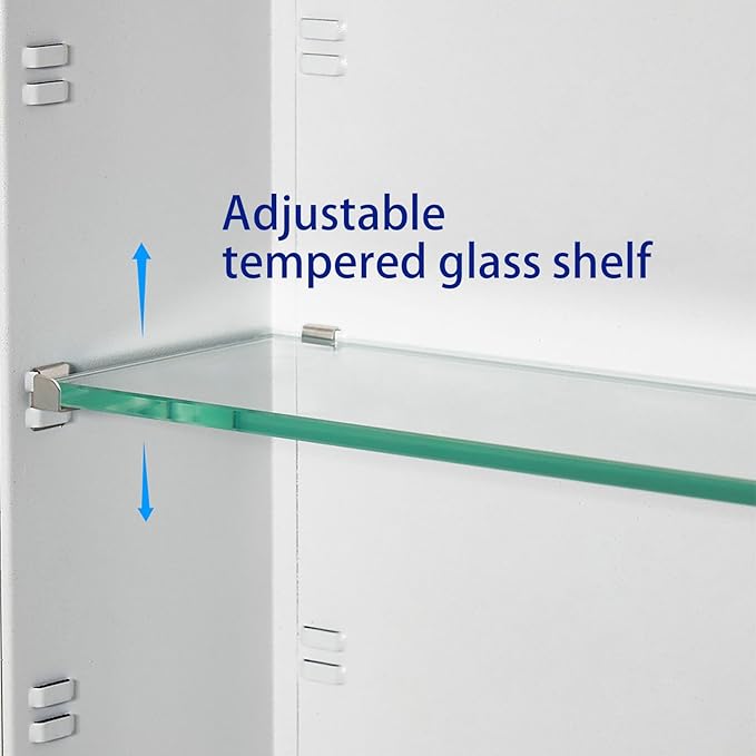 IDYLLOR Bathroom Medicine Cabinet with Beveled Edge Mirrored Door 16 x 36 inch, Recessed or Surface Mount, with Adjustable Glass Shelves