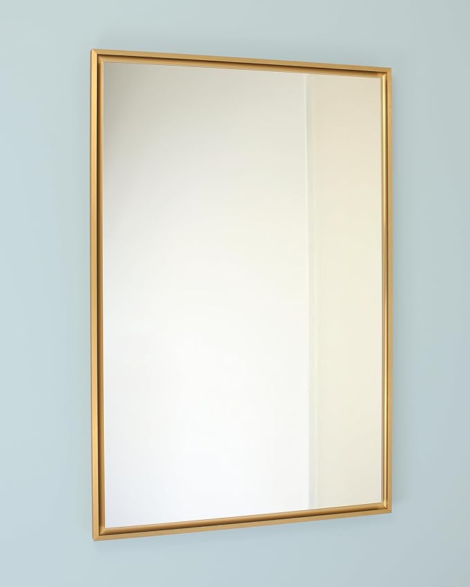 Fox Hollow Furnishings 20x30 Parker Metro Metal Framed Rectangle Recessed Bathroom Medicine Cabinet, Floating Mirror, 18x28 in-Wall Opening, Steel, Adjustable Glass Shelves, Magnet Close, Gold