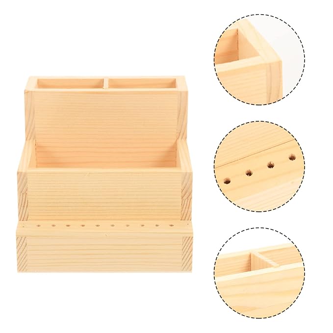 FRCOLOR Wooden Nail Drill Bits Holder Stand Display Organizer 10 Holes Nail Tool Storage Box Desktop Brush Holder Manicure Tool Organizer Cosmetics Holder