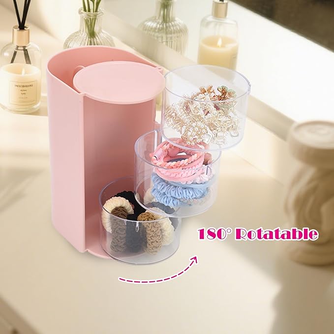 Hair Accessory Organizer, Hair Brush Organizer, 3-Tier Clear Hair Accessories Organizer Rotatable, Perfect for Hair Ties Clips and Small Bows Clip Earring Necklaces, A Girl The Latest Gift white