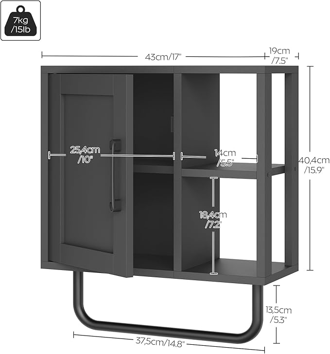 YATINEY Medicine Cabinet, Bathroom Wall Cabinet with Towel Bar, Adjustable Shelf and Open Partition, Over The Toilet Storage Cabinet, for Bathroom, Laundry Room, Living Room, Kitchen, Black
