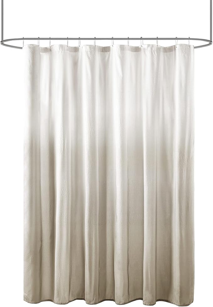 Madison Park Ara Shower Curtain, Seersucker Design Ombre Print, Modern Bathroom Decor, Machine Washable, Fabric Privacy Screen, 72x72, Taupe