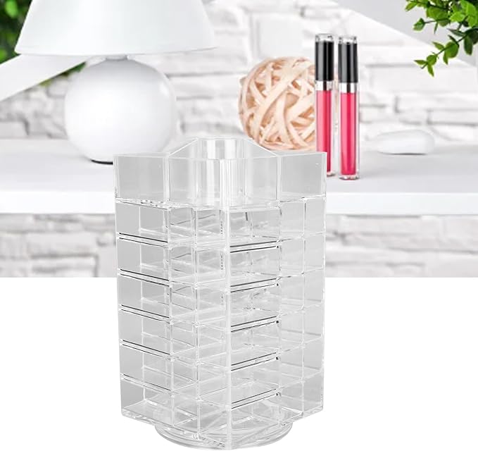 banapoy Acrylic Lipstick Tower Holder, 53 Slots 360 Rotating Makeup Cosmetic Lipsticks Organizer Rack, Lipgloss Storage Container Display for Girls Women