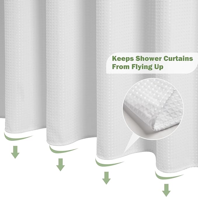 UFRIDAY Shower Stall Curtain 48x72 inch White Waffle Weave,Water-Resistant Polyester Shower Curtain with Mesh Top Window, Small Bathroom Curtain for Rv Camper Trailer