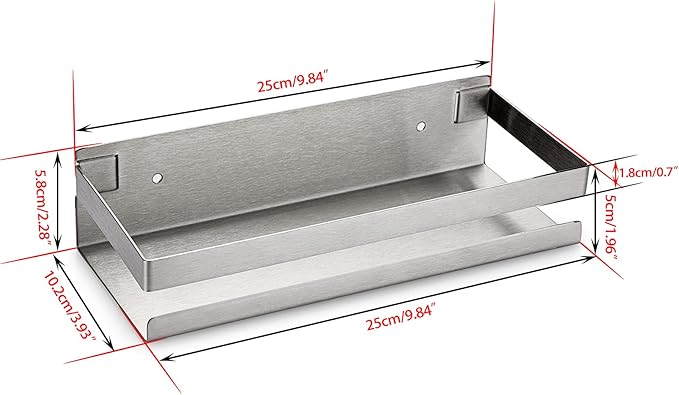 OwnMy 10 Inch Bathroom Shower Shelf Stainless Steel Bath Kitchen Basket Shower Caddy Rack, Rust Proof Metal Bathroom Storage Floating Shelves Wall Mounted Shower Corner Rectangular Shelf (Silver)