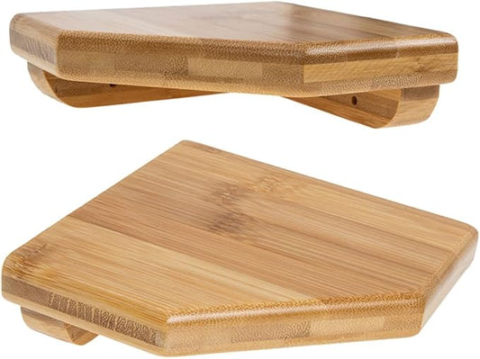 ULTECHNOVO 2pcs Wall Mounted Corner Shelves Rustic Bamboo Floating Shelves for Bathroom Kitchen Living Room Storage Easy Install Triangular Design