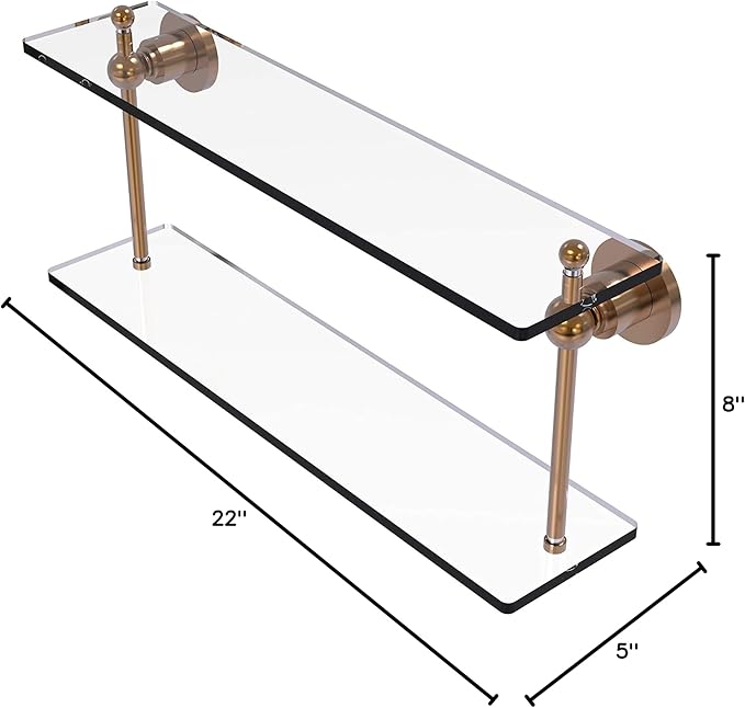 Allied Brass AP-2/22 Astor Place Collection 22 Inch Two Tiered Glass Shelf, Brushed Bronze