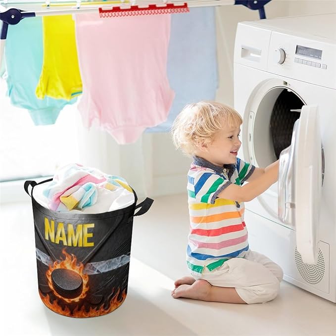 Personalized Ice Hockey Laundry Hamper Custom Name Funny Dirty Clothes Laundry Basket Portable Storage Basket For Home Bathroom Family Hockey Lovers Xmas Birthday (style 20)