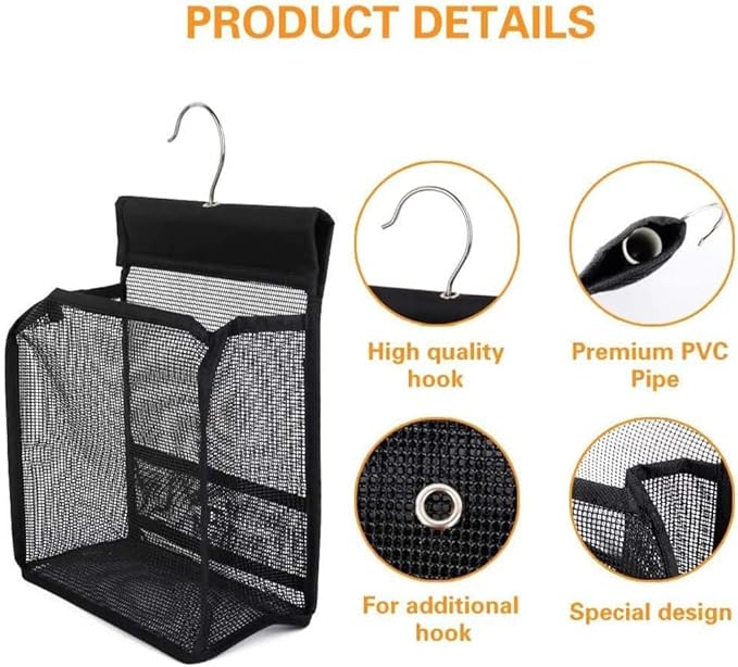 Hanging Mesh Shower Caddy Organizer Bathroom Storage Bag with Hooks for College Dorm, Gym, Swimming,RV and Travel