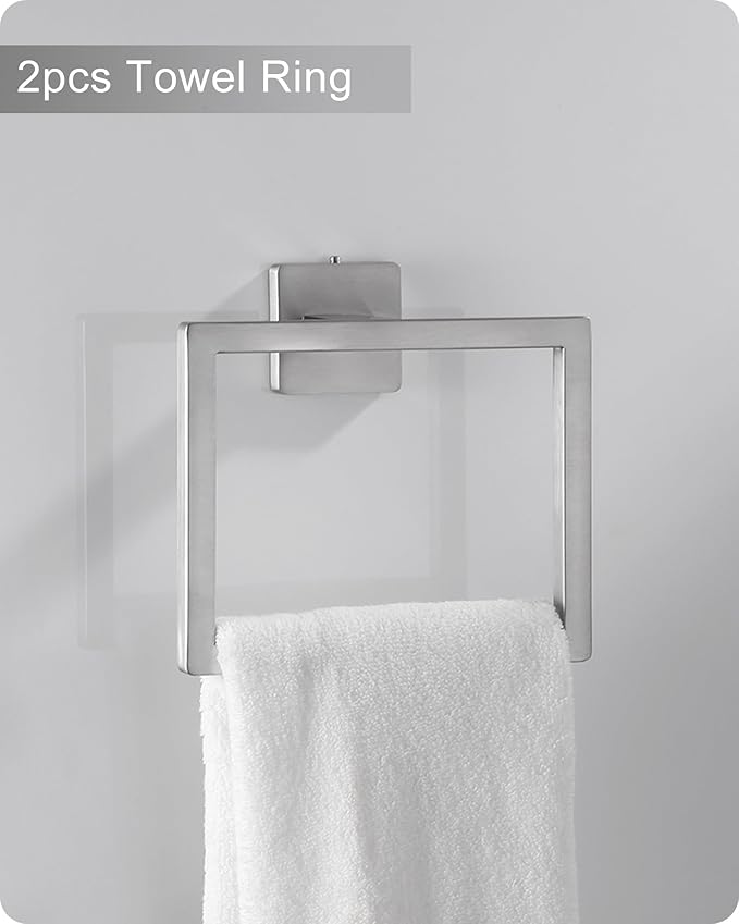 Brushed Nickel Bathroom Hardware Set 10 Pieces Includs 2pcs 24 inch Towel bar, 2pcs Towel Ring, 2pcs Toilet Paper Holder, 4pcs Towel Hook (Brushed-10PCS-24Inch)