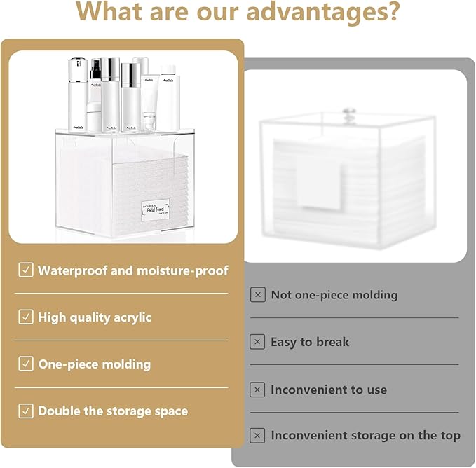 Facial Towel Holder – Disposable Face Towel Acrylic Storage Box for Bathroom, Clean Skin Club Box with Non-Slip Pads, Holds XL Clean Towels (Excluding Facial Towels) (Ready to use)