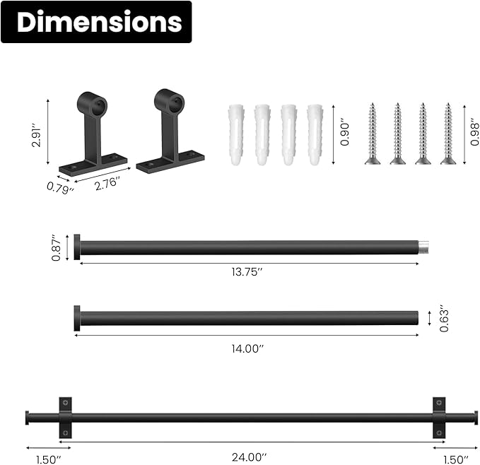 24" Adjustable Towel Bar for Bathroom Wall Mounted Towel Racks Accessory Sets | Matte Black Bathroom Towel Holder | Wall Mounted & Suction Cup Towel Rack for Bathroom & Kitchen