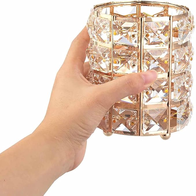 AKOAK 1 Pack Crystal Makeup Brush Holder Office Supplies Storage Rack Eyebrow Pencil/Lipstick/Pencil Makeup Container, Dressing Table, Bedroom, Office (Gold)