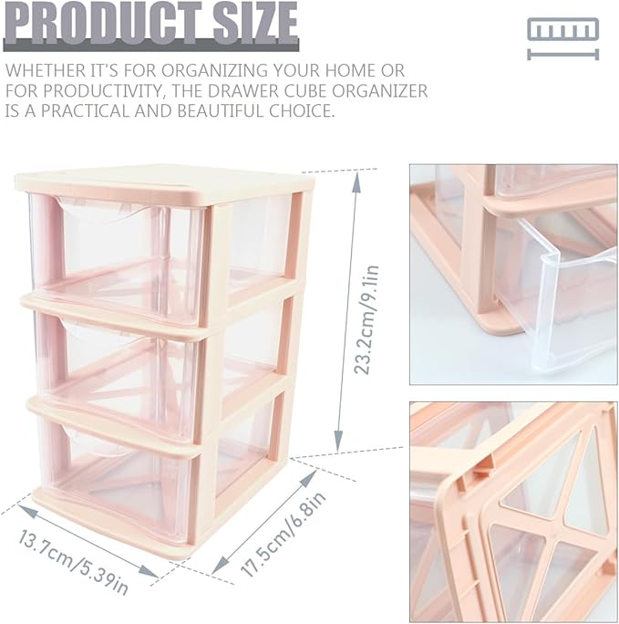 3 Layers Plastic Storage Bins with Drawers Portable Drawer Type Makeup Organizer Multifunction Desk Storage Containers for Home Office Cosmetics Sundries