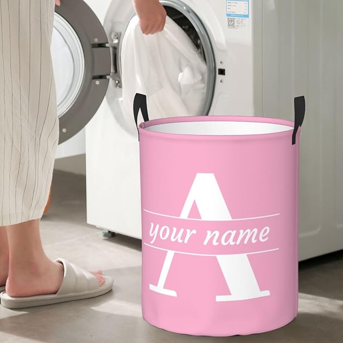 Custom Name Laundry Basket Personalized Laundry Hamper with Name Text Customized Collapsible Dirty Clothes Storage Basket with Handles for Bathroom Dorm Room Bedroom Barbershop Decor, 16.5x13.8 Inch