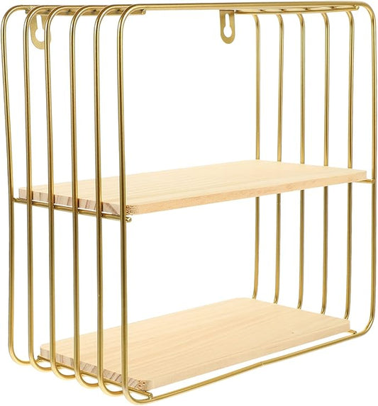 PRETYZOOM Double-Layer Bathroom Storage Rack Space-Saving Over Toilet Organizer Easy to Install Elegant Design for Toilets and Bathrooms Gold Finish Wall-Mounted Cosmetic Shelf