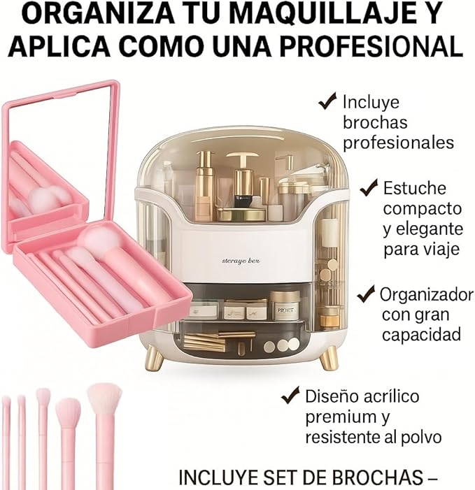 1 Pc Makeup Organizer, Bathroom Countertop comes with a makeup brush case that includes a small mirror, Vanity Makeup Organizer, Makeup Storage Organizer, Cosmetic Organizer.