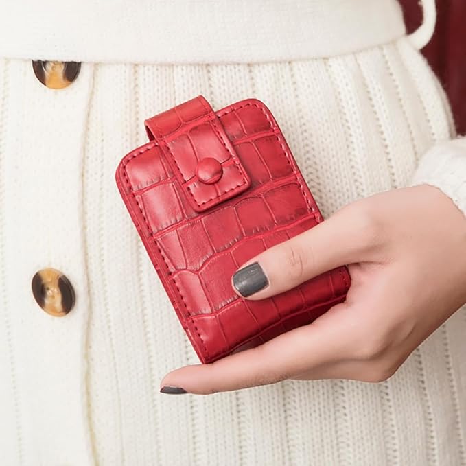Lipstick Case, Genuine Leather Lipstick Case with Mirror, Lipstick Organizer Mini Cosmetic Storage for Women