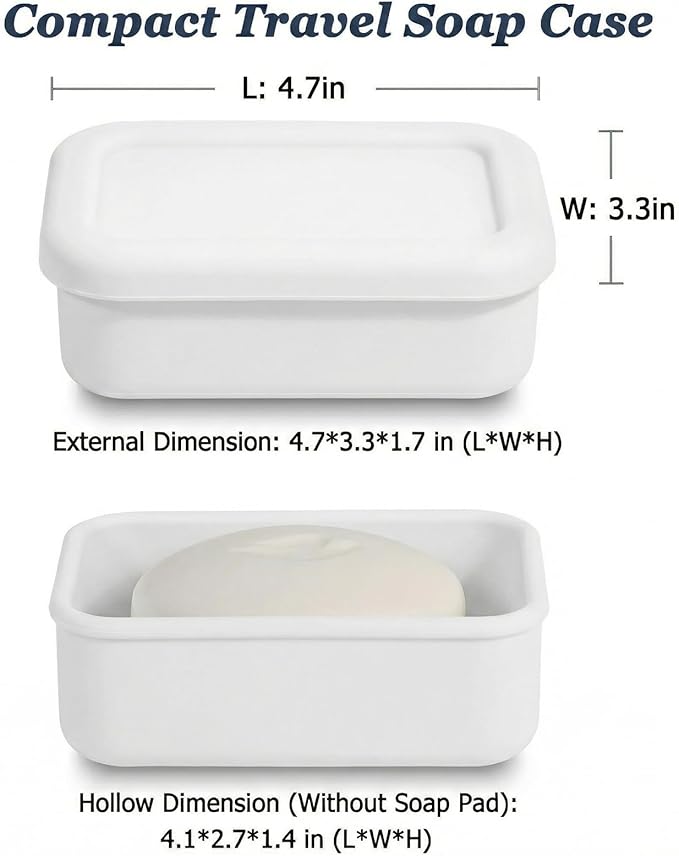 HighHerz Leak Proof Silicone Travel Soap Case with Draining Tray - Bar Soap Holder for Travel, Gym & Camping - Mess-Free Portable Soap Container for Carry-on Bags (White)