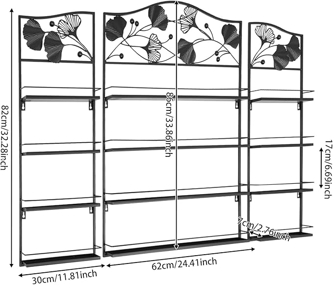 3PCS Metal Nail Polish Racks, Nail Polish Wall Organizer 4 Tiers Leafage Shape Display Rack Wall Mounted Display Case for Home Spa Nail Salon Shop-Black