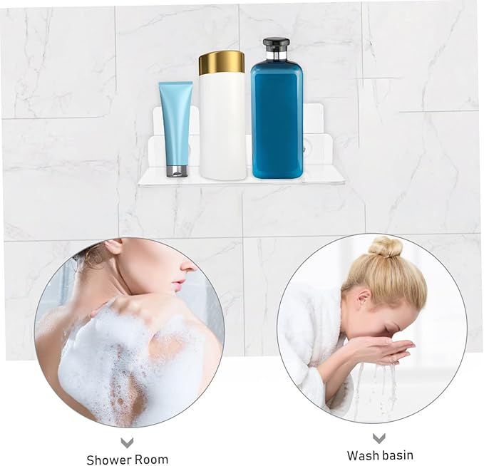 Uonlytech 2 Pcs Wall-Mounted Acrylic Storage Racks No Drill Hanging Shelf for Bathroom and Kitchen Waterproof Organizer for Sundries Easy Installation Space-Saving Design