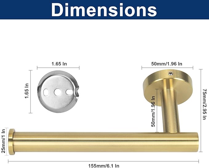 NearMoon Bathroom Toilet Paper Holder, Premium SUS304 Stainless Steel Rustproof Wall Mounted Toilet Roll Holder for Bathroom, Kitchen (1 Pack, Brushed Gold)