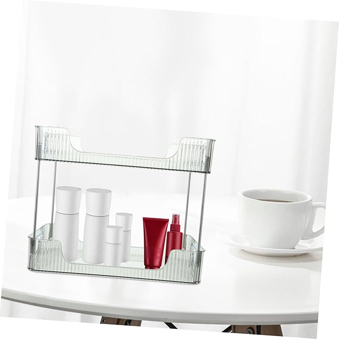 2-Tier Bathroom Organizer Storage Shelf Grey Double-Layer Countertop Makeup Display Rack Multi-Purpose Toiletry Organizer for Bathroom and Dressing Table