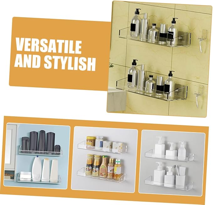 1set Floating Acrylic Shelf for Bathroom and Kitchen Storage Wall-mounted Organizer for Toiletries Seasonings and Essentials for Efficient Space Saving