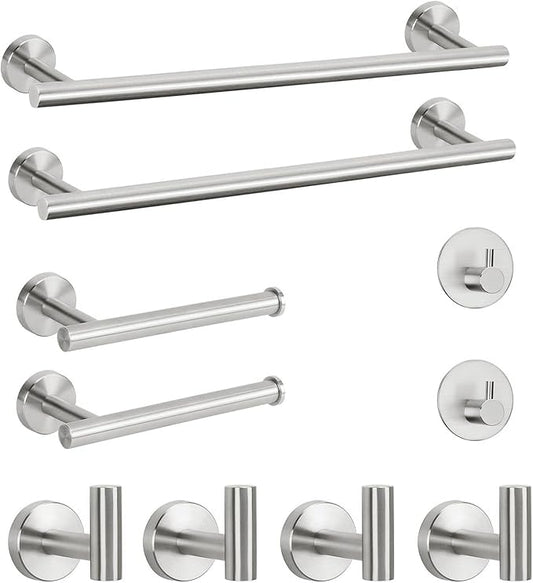 NearMoon Bathroom Hardware Set SUS 304 Thicken Stainless Steel-Towel Bar Set Include 16" Towel Rod, Toilet Paper Holder, Multifunctional Hooks Bathroom Accessories (Brushed Nickel, 10 Pcs)