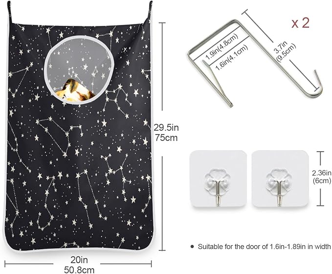 Hanging Laundry Hamper Over Door with Stainless Steel Hooks Dirty Clothes Hamper Bag 29.5X20inch