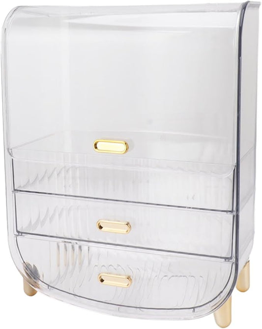 Beauty Organizer Cosmetic Cosmetic Drawers Case, Makeup Organizer Box Storage Box and Lid for Bedroom, Dressing Table and Bathroom (Transparent)