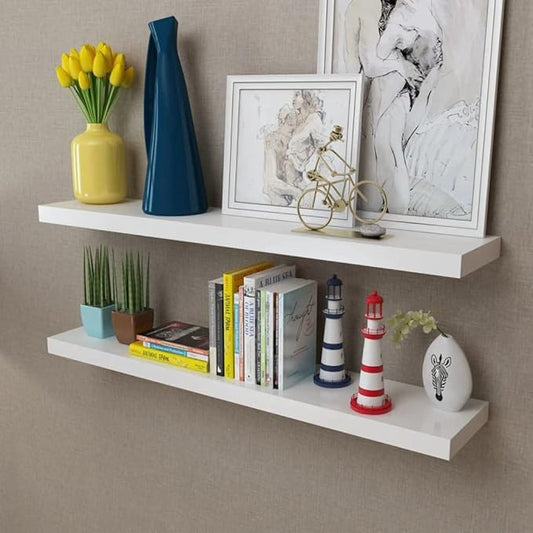 Floating Wall Shelves Set of 2, 39.4 Inch Modern Matte White MDF Display Ledges for Living Room, Bedroom, and Office Wall Decor, Space-Saving Storage Shelves