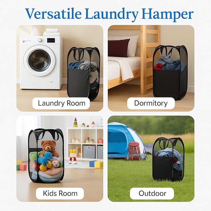 2-in-1 hanging laundry hamper Bag + Pop-up mesh laundry basket, XL Over the door bag 36x22in with bottom zipper & front pocket, 600D Oxford, space-saving, foldable, hooks for home, dorm, RV & travel