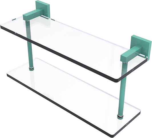 Allied Brass MT-2-16-SFG Montero Collection 16 Inch Two Tiered Glass Shelf, Sea Foam Green