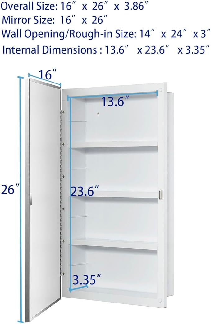 IDYLLOR Plastic Medicine Mirror Cabinet for Bathroom, Surface and Recessed Mount