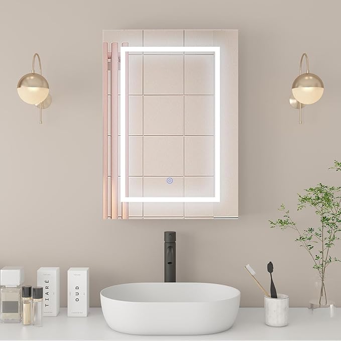 Lighted Medicine Cabinet with Mirror,Led Medicine Cabinets Wall Mounted, Memory 3-Color Mode, Dimmer,Surface Mount Bathroom Medicine Cabinet Mirror,20x28Inch