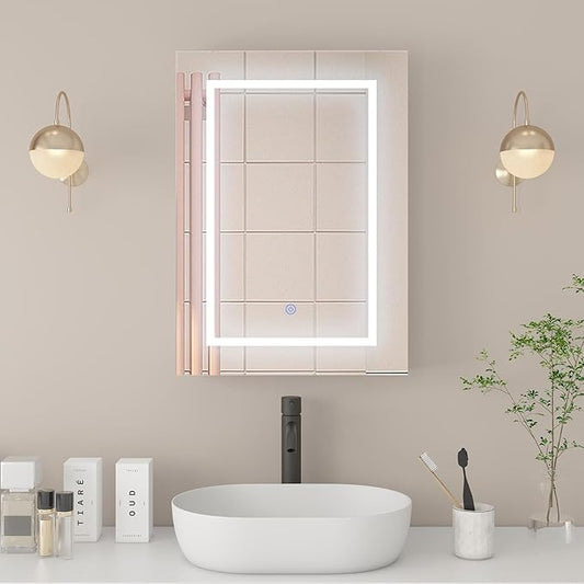 Lighted Medicine Cabinet with Mirror,Led Medicine Cabinets Wall Mounted, Memory 3-Color Mode, Dimmer,Surface Mount Bathroom Medicine Cabinet Mirror,20x28Inch