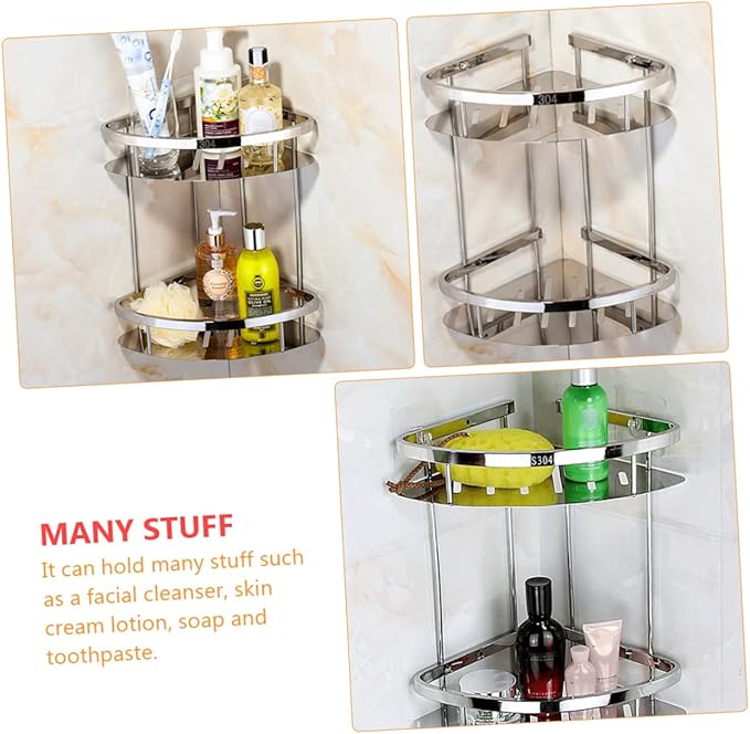 Garneck Stainless Steel Double Layer Triangle Corner Storage Rack Bathroom Organizer Shelf for Toiletries and Essentials Material Space-Saving Design